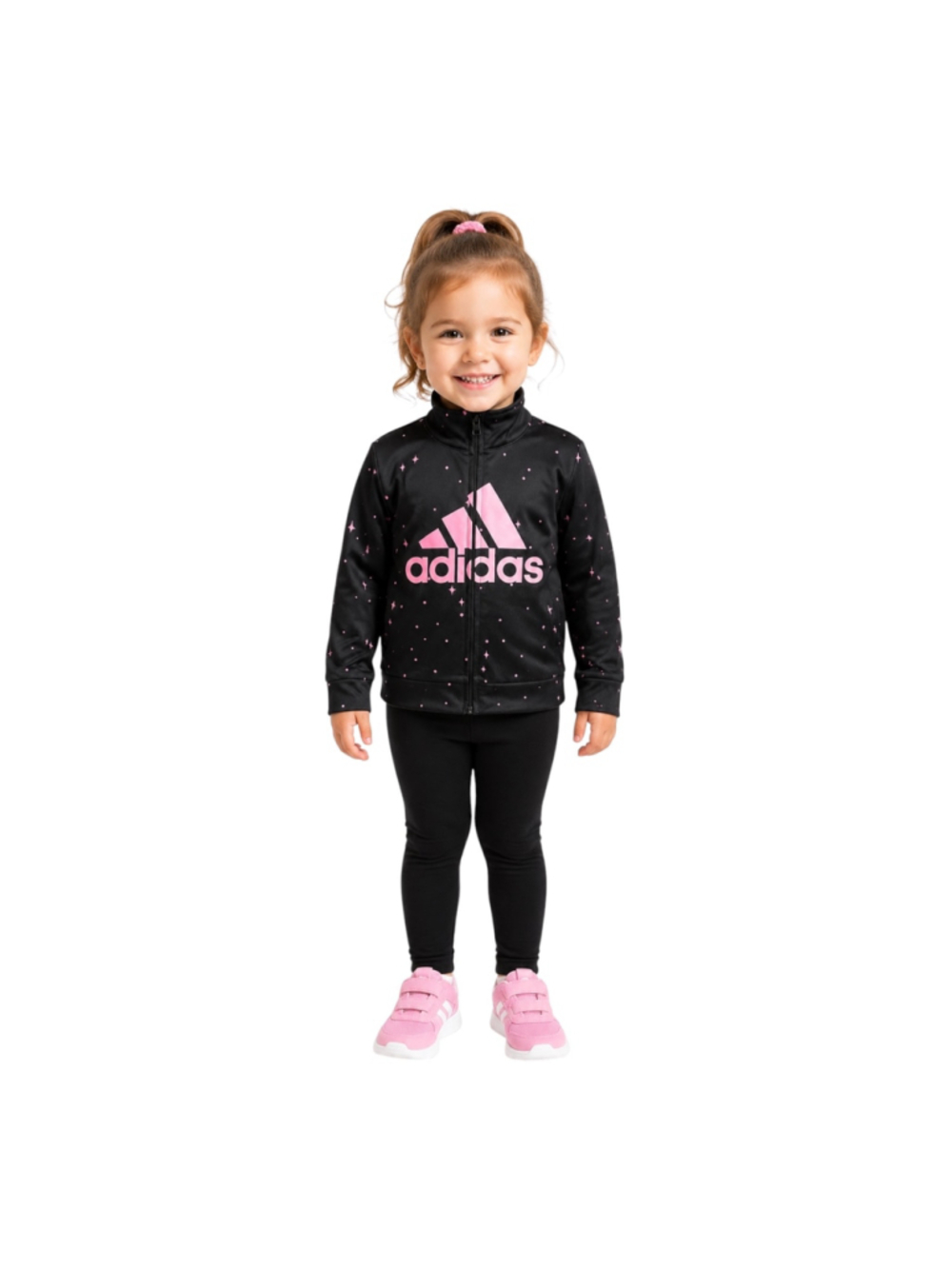 Adidas Girls 3T Black Pink Sparkle Logo Full-Zip Track Jacket